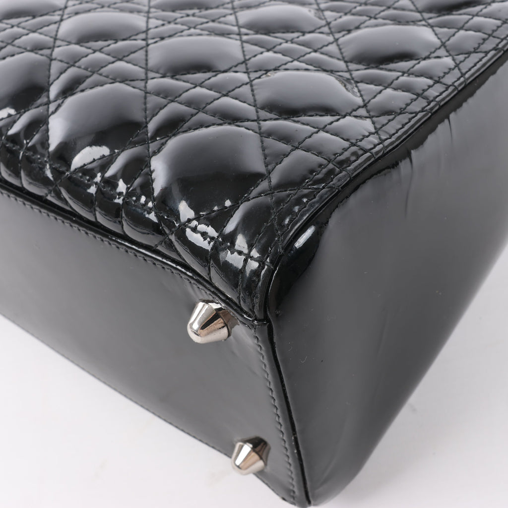 Dior Lady Dior Patent Leather Cannage Large Handbag in Black