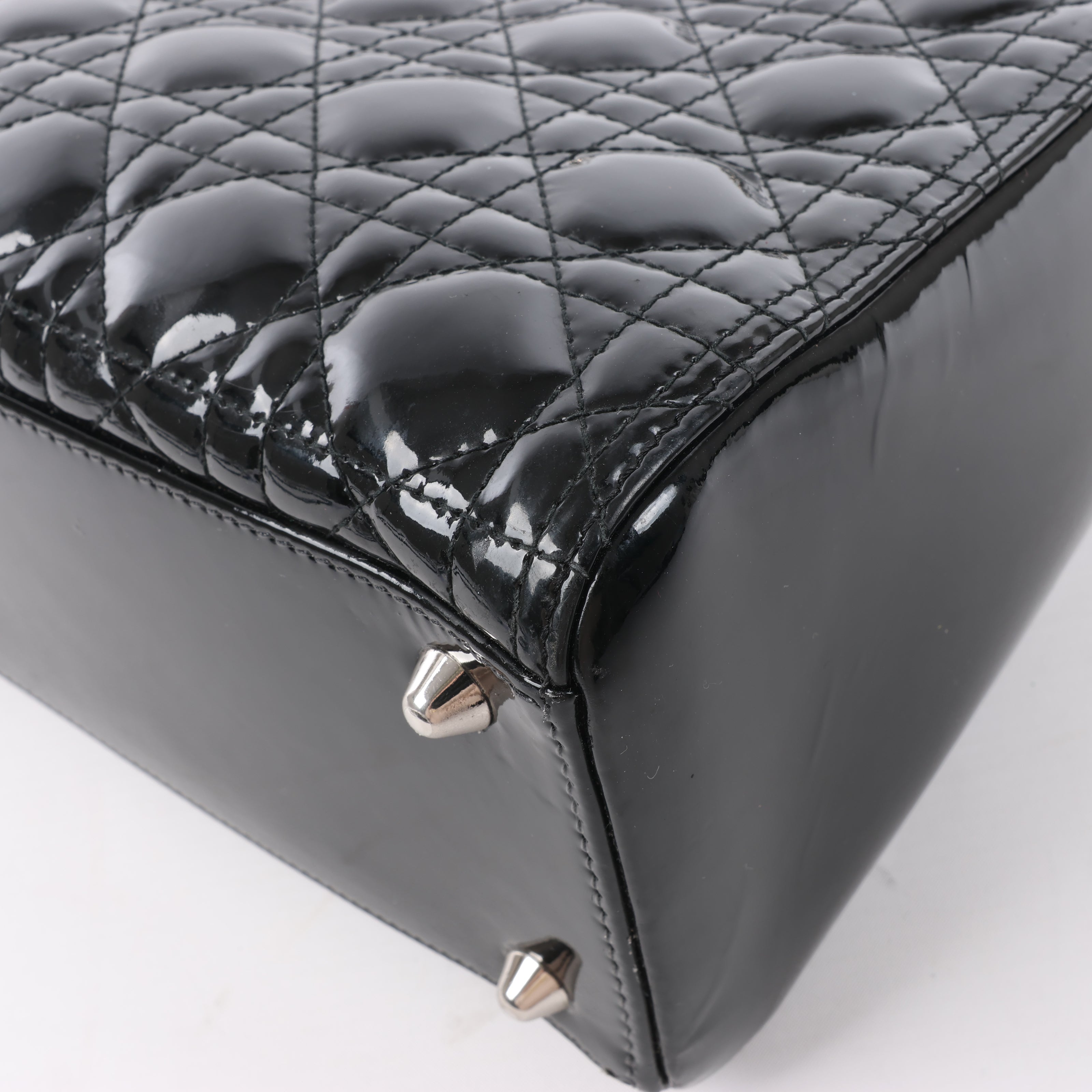 Dior Lady Dior Patent Leather Cannage Large Handbag in Black