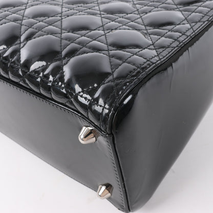 Grand sac à main Dior Lady Dior en cuir verni Cannage noir