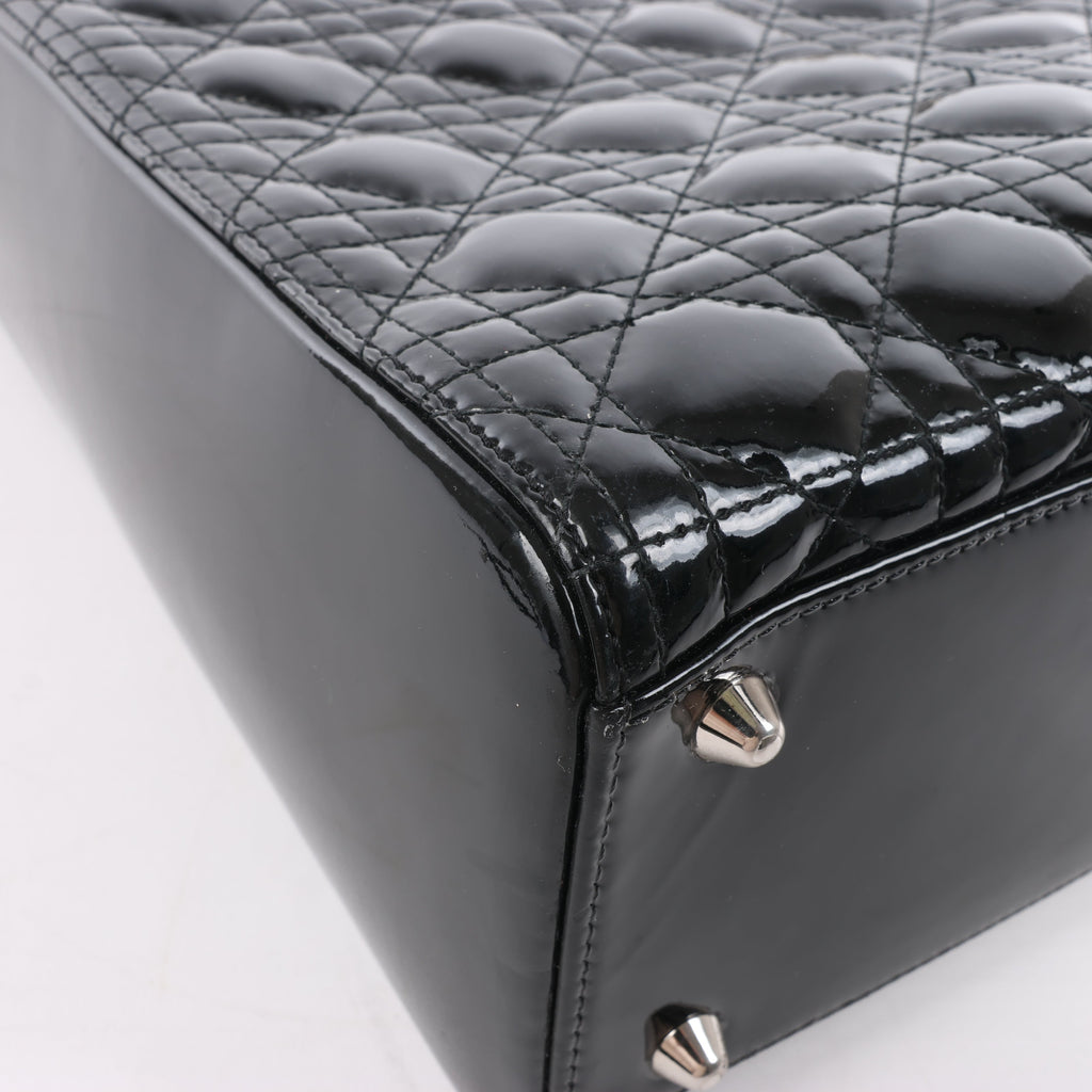 Dior Lady Dior Patent Leather Cannage Large Handbag in Black