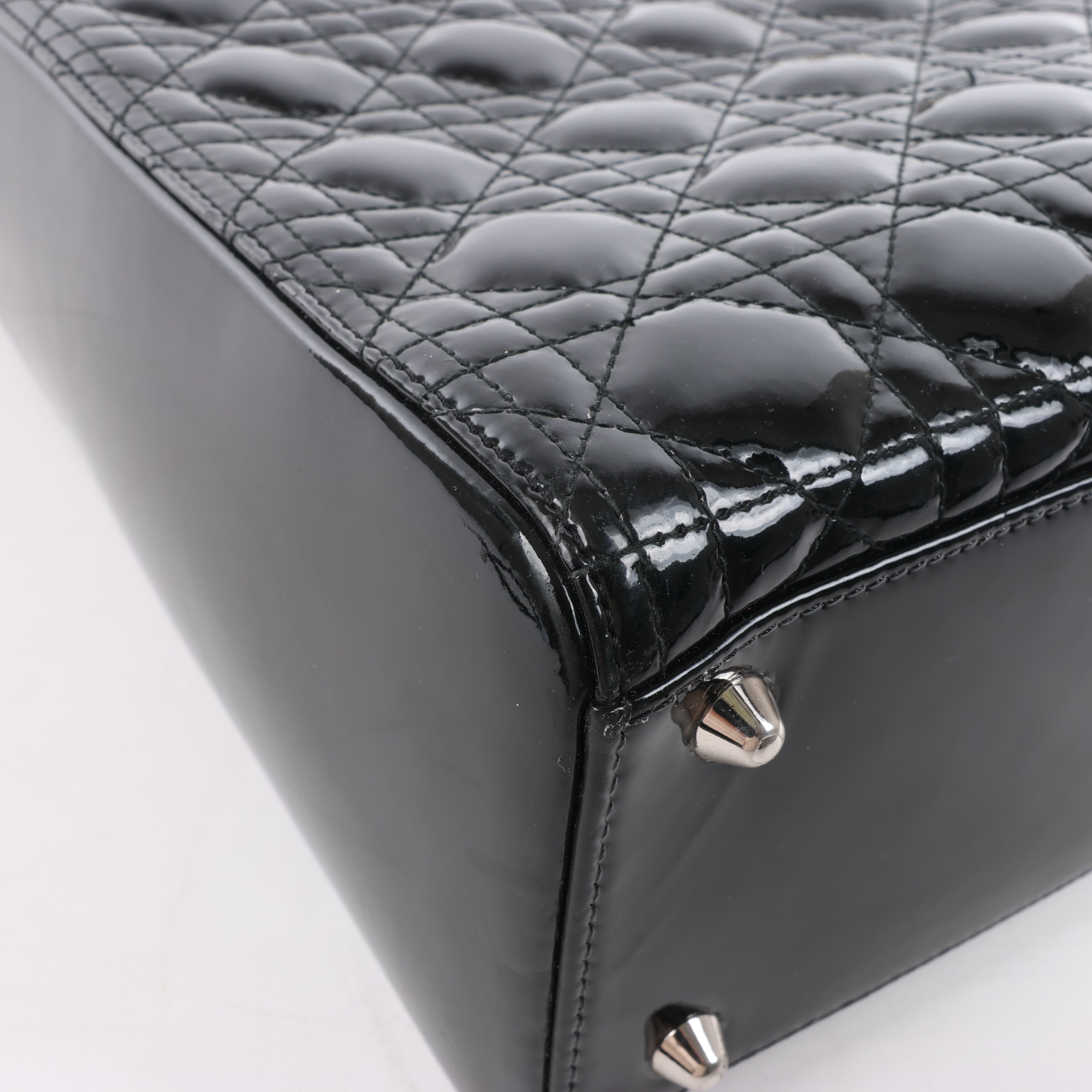 Dior Lady Dior Patent Leather Cannage Large Handbag in Black