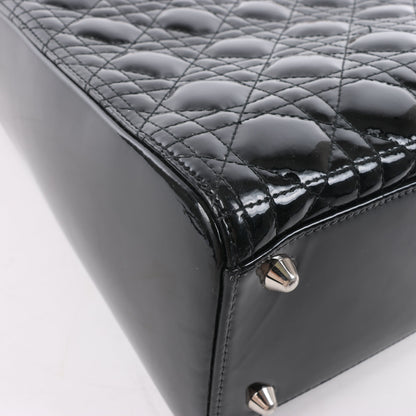 Grand sac à main Dior Lady Dior en cuir verni Cannage noir