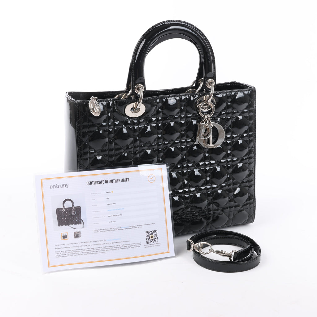 Dior Lady Dior Patent Leather Cannage Large Handbag in Black