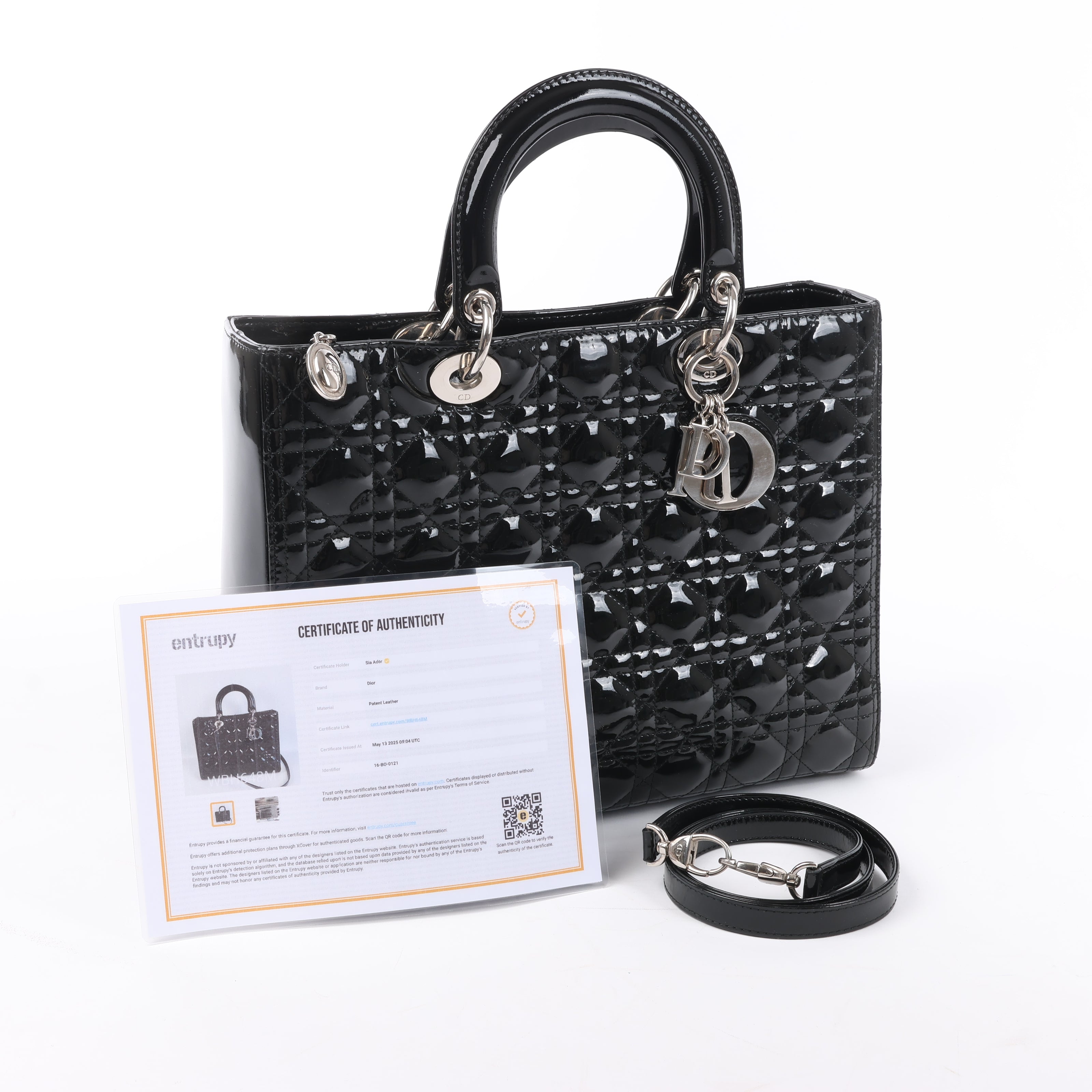 Dior Lady Dior Patent Leather Cannage Large Handbag in Black