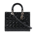 Dior Lady Dior Patent Leather Cannage Large Handbag in Black