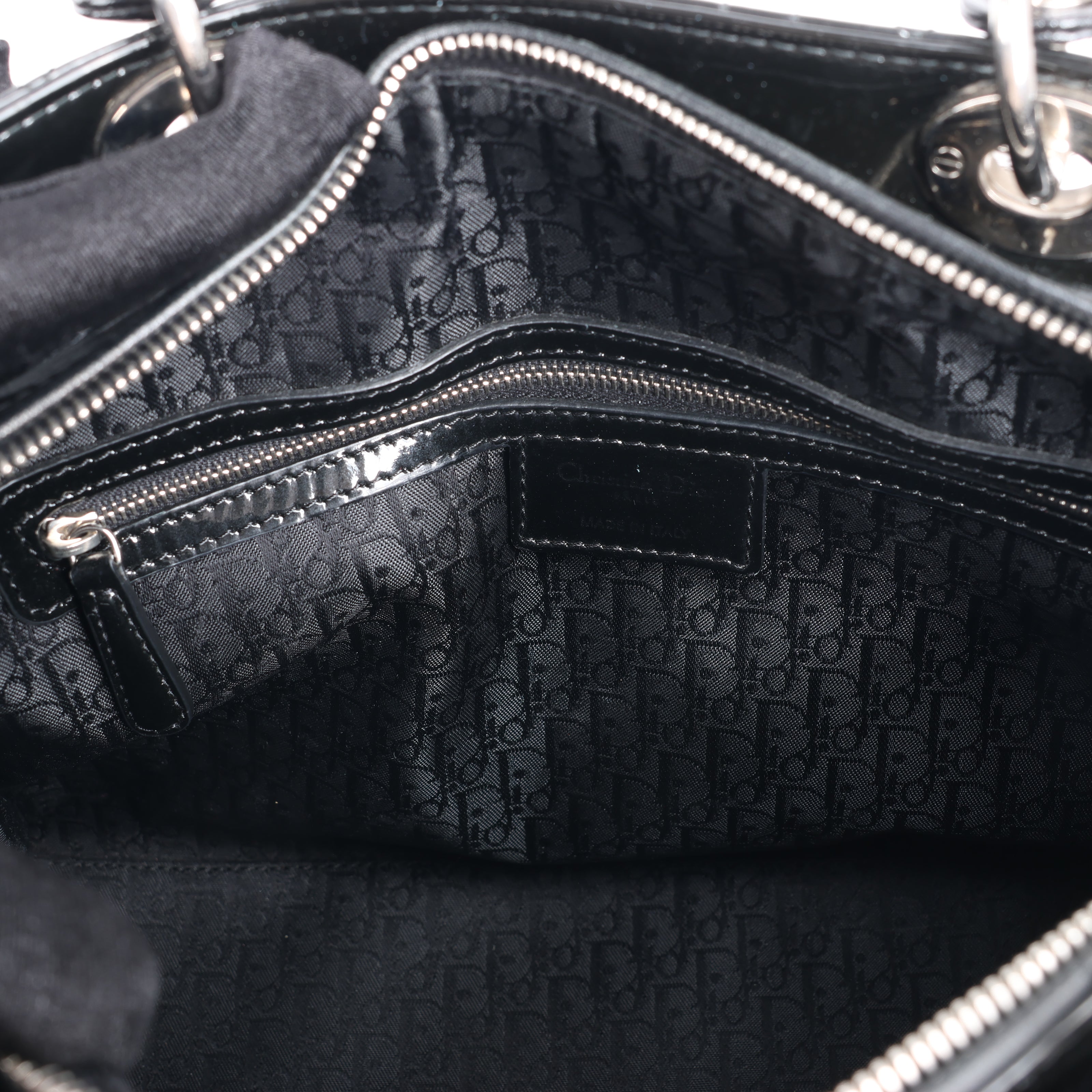 Dior Lady Dior Patent Leather Cannage Large Handbag in Black