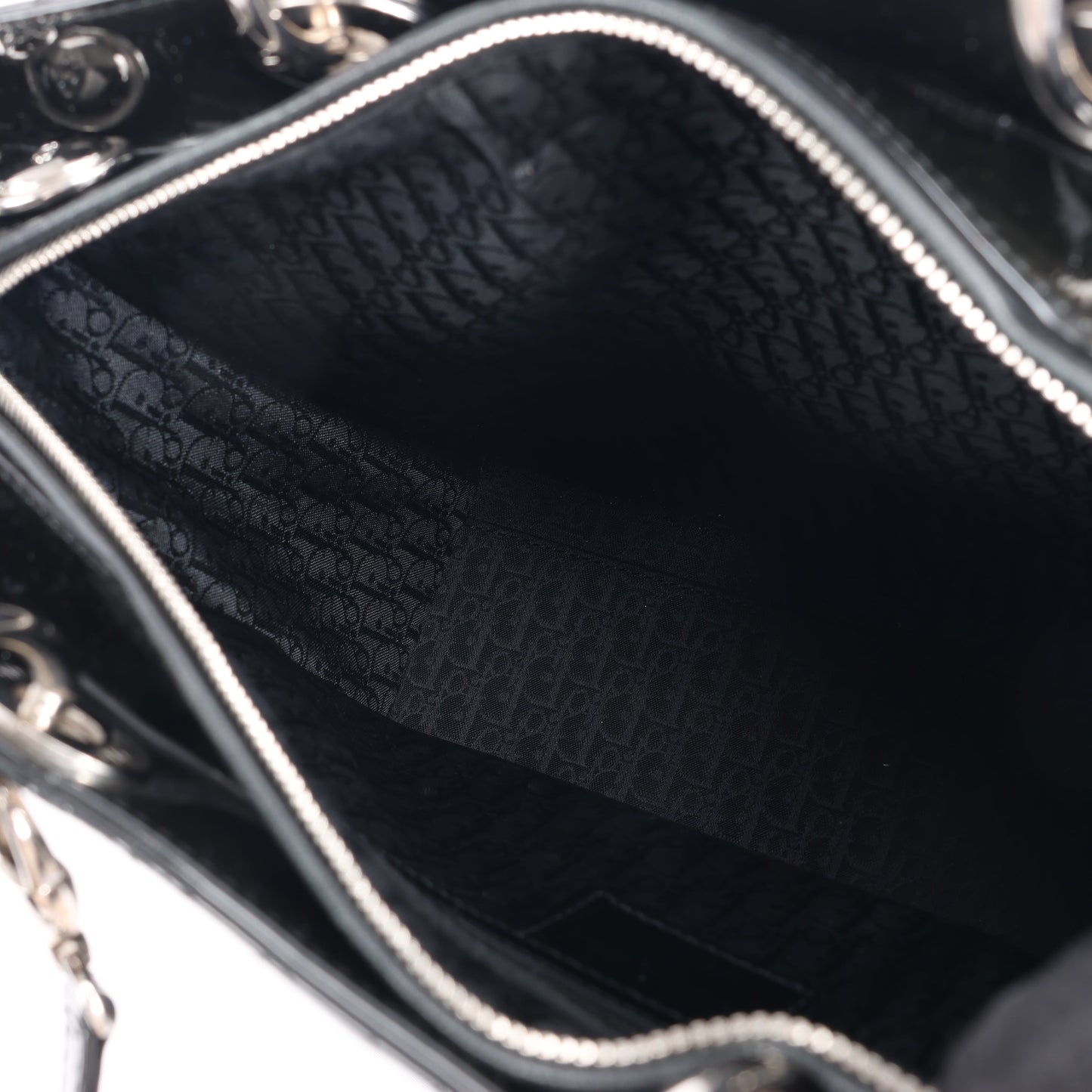 Grand sac à main Dior Lady Dior en cuir verni Cannage noir