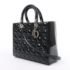 Dior Lady Dior Patent Leather Cannage Large Handbag in Black