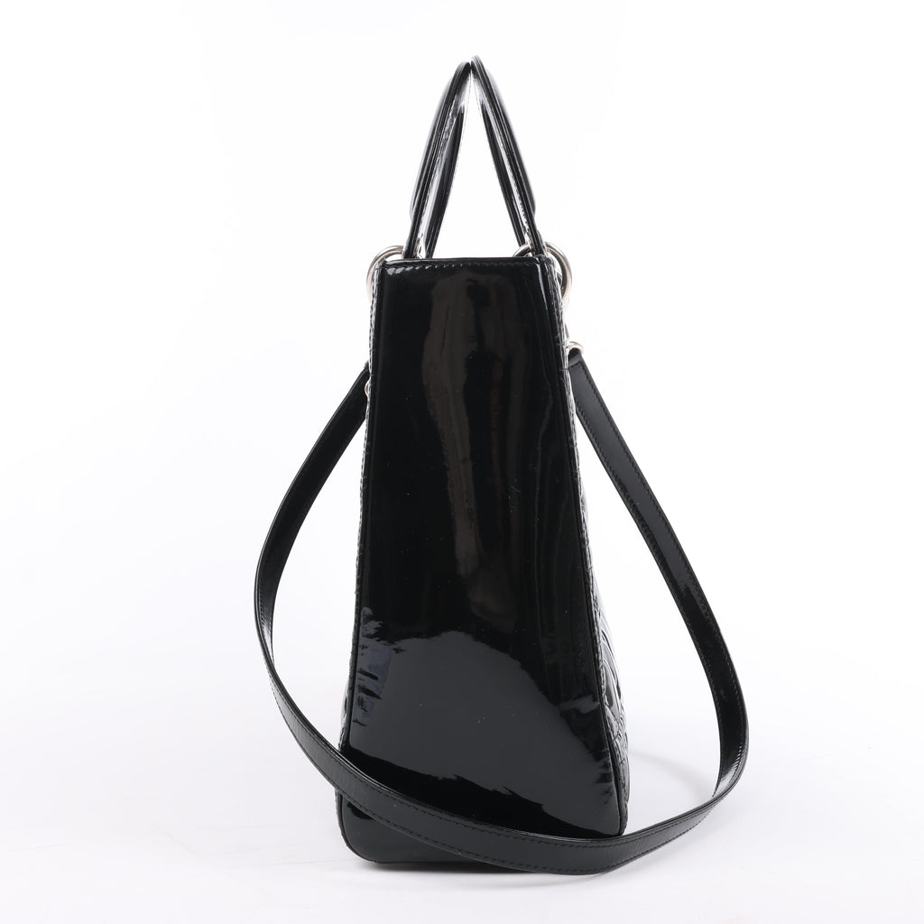 Dior Lady Dior Patent Leather Cannage Large Handbag in Black