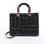 Dior Lady Dior Patent Leather Cannage Large Handbag in Black