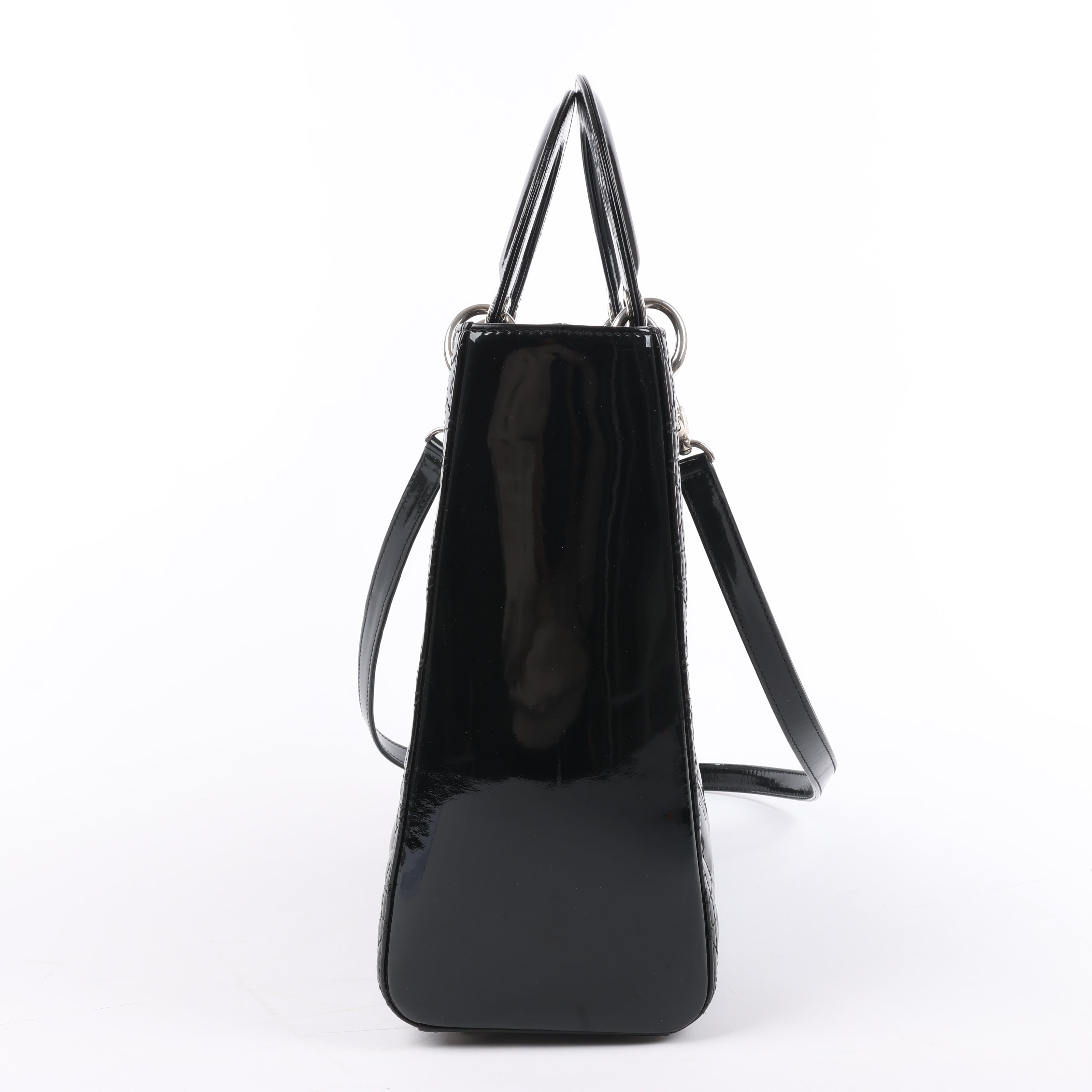 Dior Lady Dior Patent Leather Cannage Large Handbag in Black