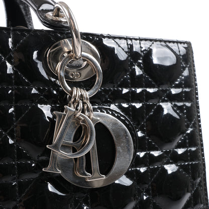 Grand sac à main Dior Lady Dior en cuir verni Cannage noir