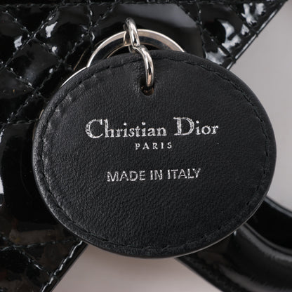 Grand sac à main Dior Lady Dior en cuir verni Cannage noir