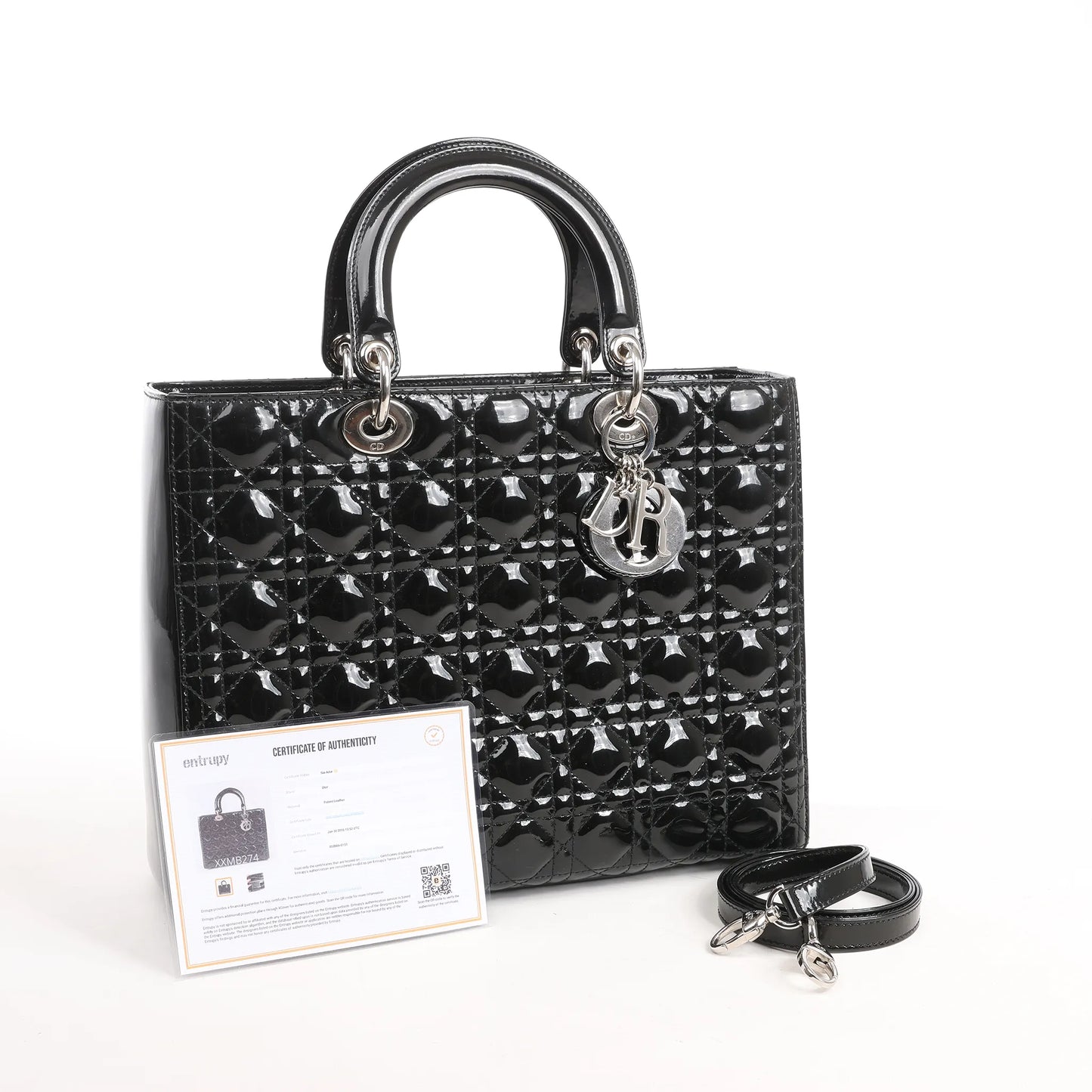 Dior Lady Dior Large Patent Leather Cannage 2Way Handbag in Black