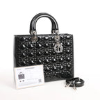 Dior Lady Dior Large Patent Leather Cannage 2Way Handbag in Black