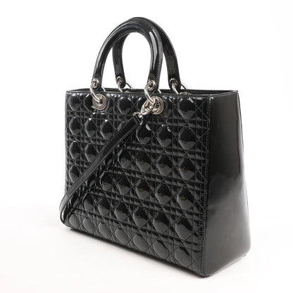 Dior Lady Dior Large Patent Leather Cannage 2Way Handbag in Black