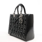 Dior Lady Dior Large Patent Leather Cannage 2Way Handbag in Black