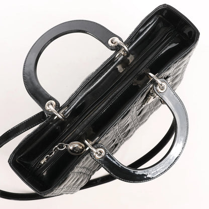 Dior Lady Dior Large Patent Leather Cannage 2Way Handbag in Black