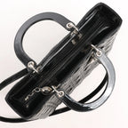 Dior Lady Dior Large Patent Leather Cannage 2Way Handbag in Black