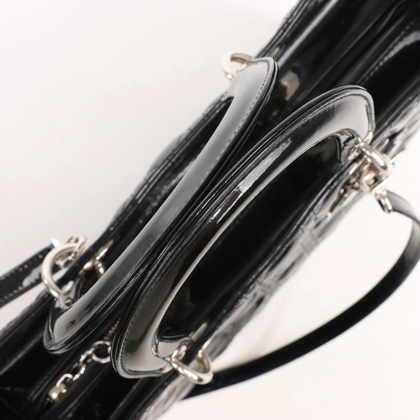 Dior Lady Dior Large Patent Leather Cannage 2Way Handbag in Black