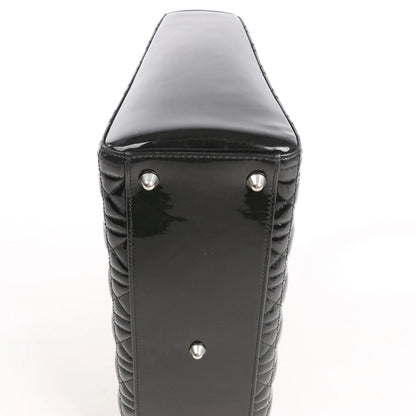 Dior Lady Dior Large Patent Leather Cannage 2Way Handbag in Black