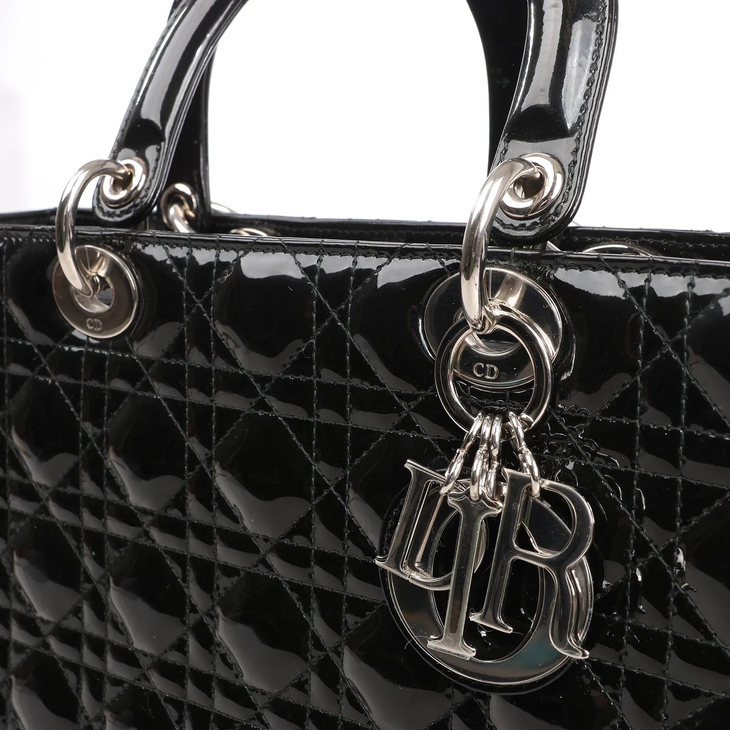 Dior Lady Dior Large Patent Leather Cannage 2Way Handbag in Black