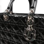 Dior Lady Dior Large Patent Leather Cannage 2Way Handbag in Black