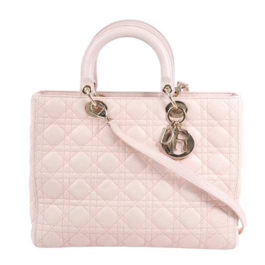 Christian Dior Lady Dior Cannage Large Leather 2Way Handbag in Light Pink