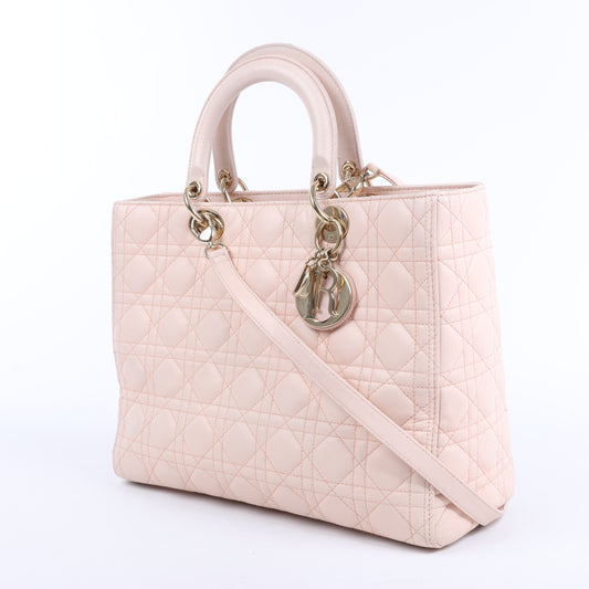 Christian Dior Lady Dior Cannage Large Leather 2Way Handbag in Light Pink