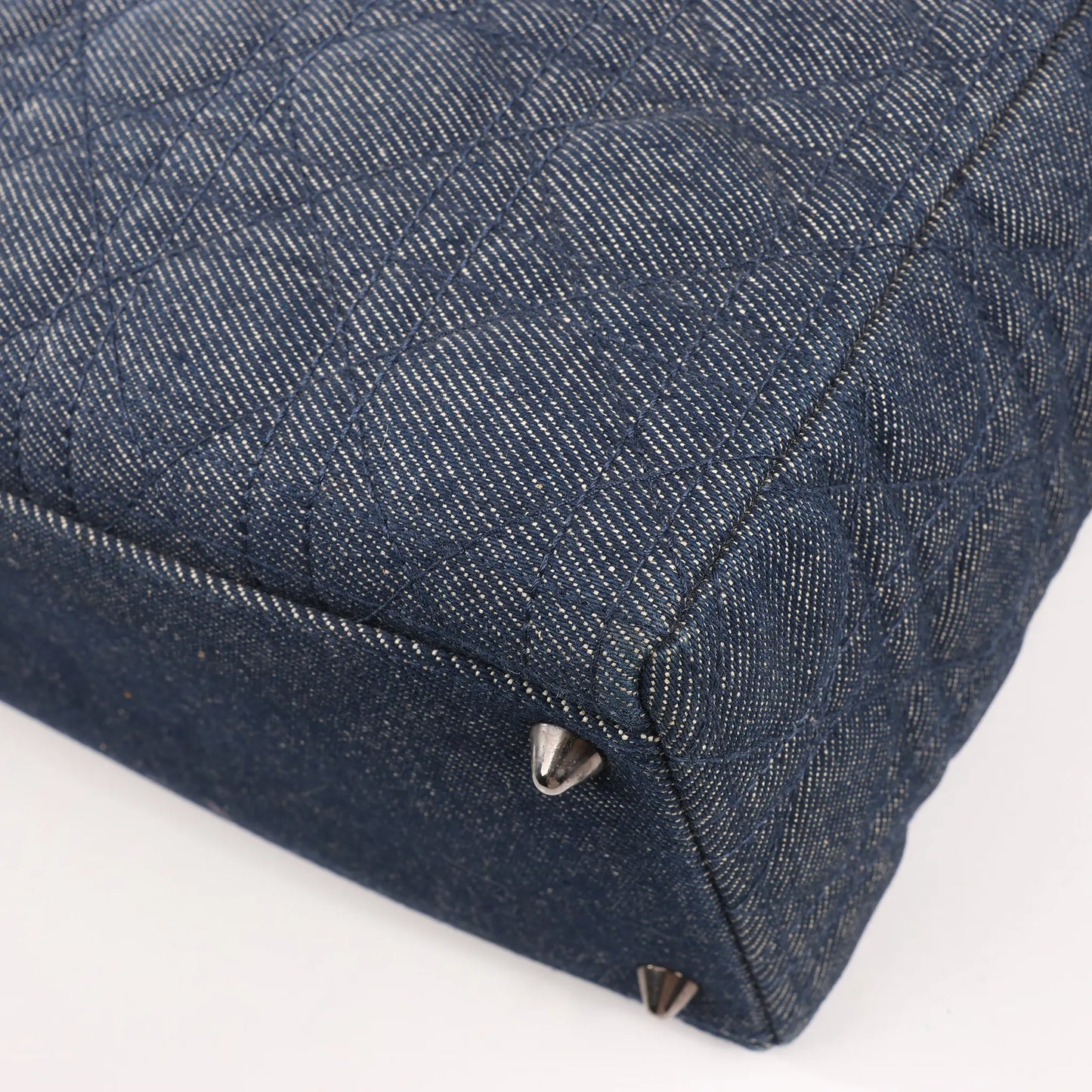 Dior Lady Dior Dennim x Leather Cannage Large Handbag in Navy Blue