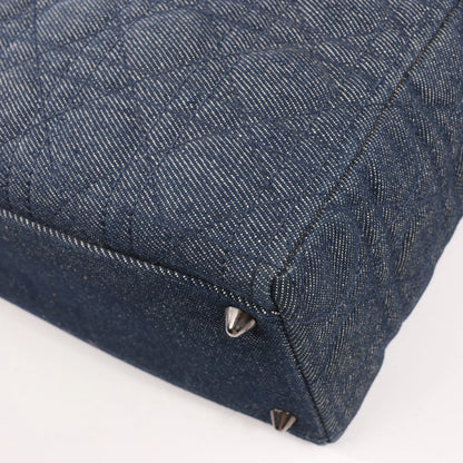 Dior Lady Dior Dennim x Leather Cannage Large Handbag in Navy Blue