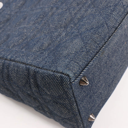 Dior Lady Dior Dennim x Leather Cannage Large Handbag in Navy Blue