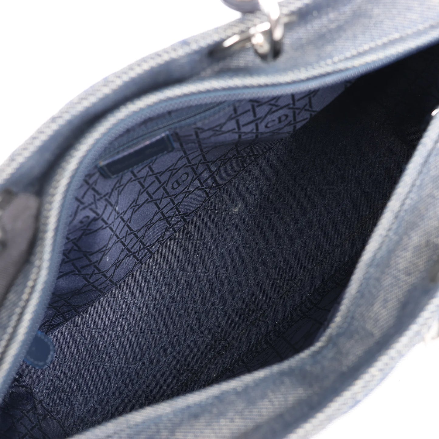 Dior Lady Dior Dennim x Leather Cannage Large Handbag in Navy Blue