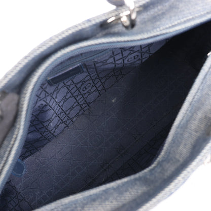 Dior Lady Dior Dennim x Leather Cannage Large Handbag in Navy Blue