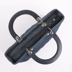 Dior Lady Dior Dennim x Leather Cannage Large Handbag in Navy Blue