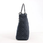 Dior Lady Dior Dennim x Leather Cannage Large Handbag in Navy Blue