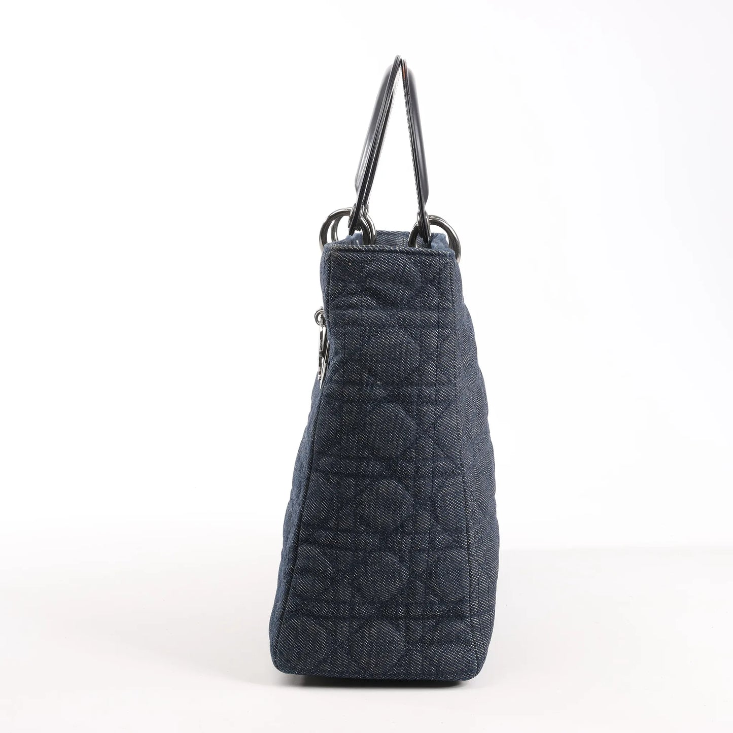 Dior Lady Dior Dennim x Leather Cannage Large Handbag in Navy Blue