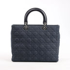 Dior Lady Dior Dennim x Leather Cannage Large Handbag in Navy Blue