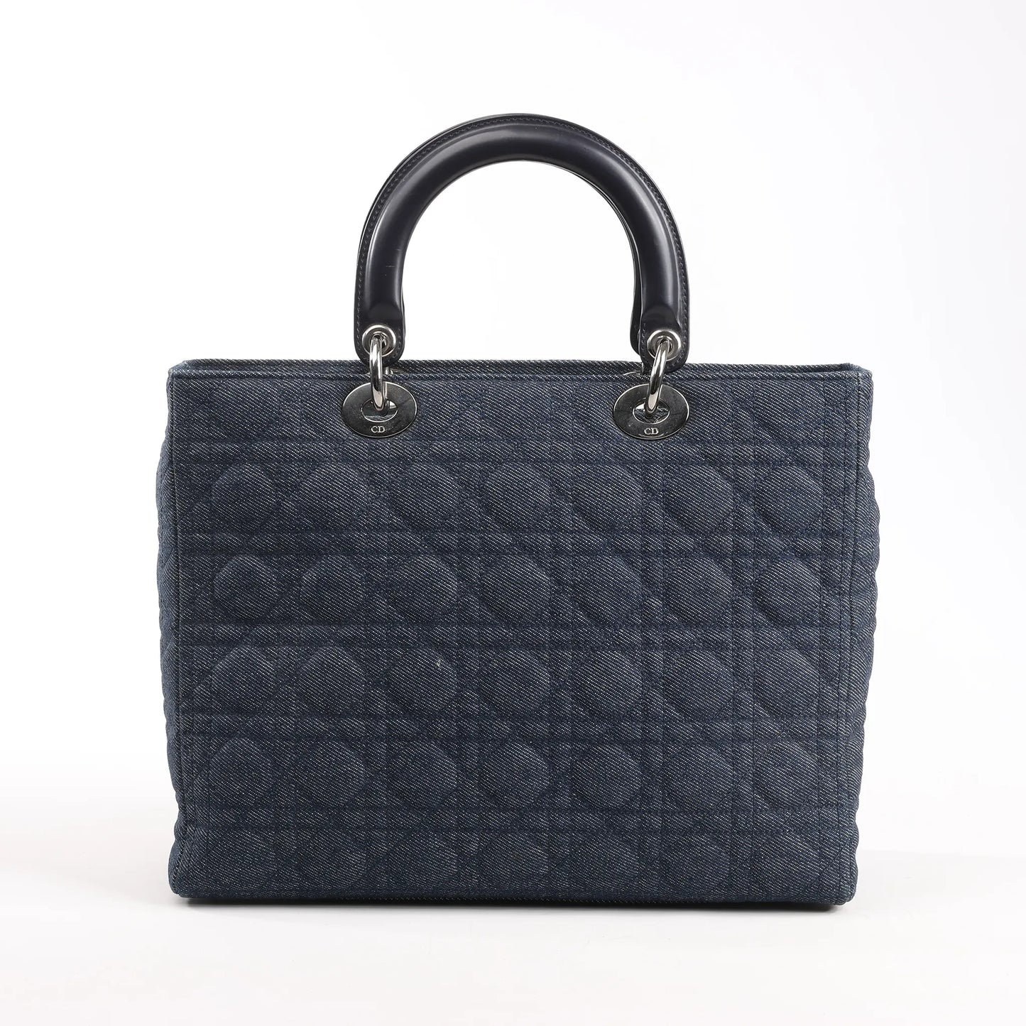 Dior Lady Dior Dennim x Leather Cannage Large Handbag in Navy Blue