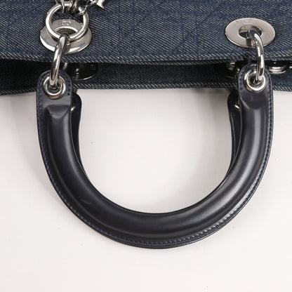 Dior Lady Dior Dennim x Leather Cannage Large Handbag in Navy Blue