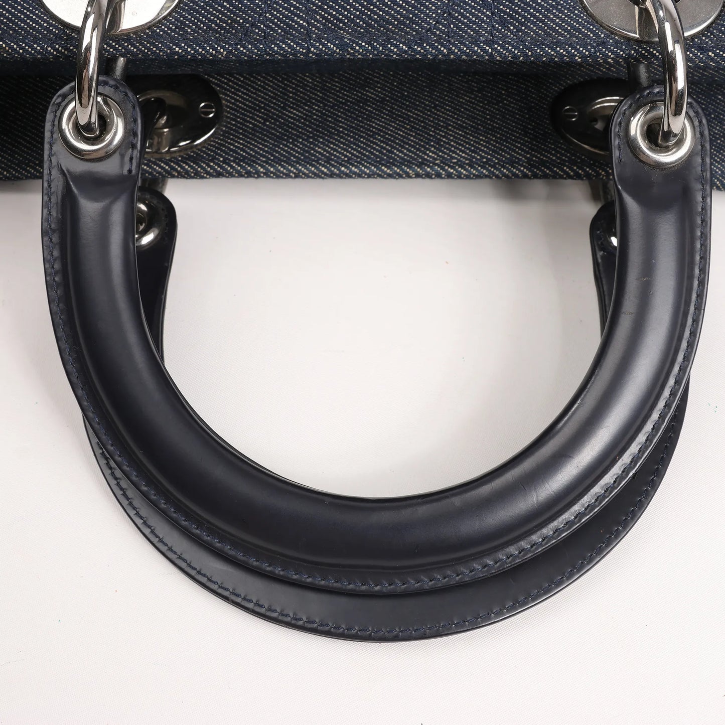 Dior Lady Dior Dennim x Leather Cannage Large Handbag in Navy Blue
