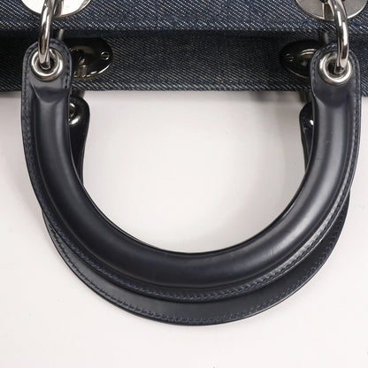 Dior Lady Dior Dennim x Leather Cannage Large Handbag in Navy Blue