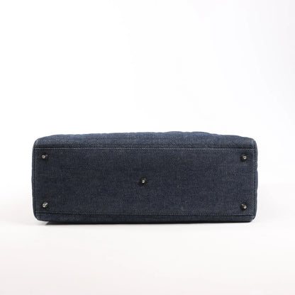 Dior Lady Dior Dennim x Leather Cannage Large Handbag in Navy Blue