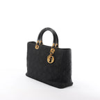 Dior Lady Dior Large Cannage Nylon x Patent Leather 2Way Handbag in Black