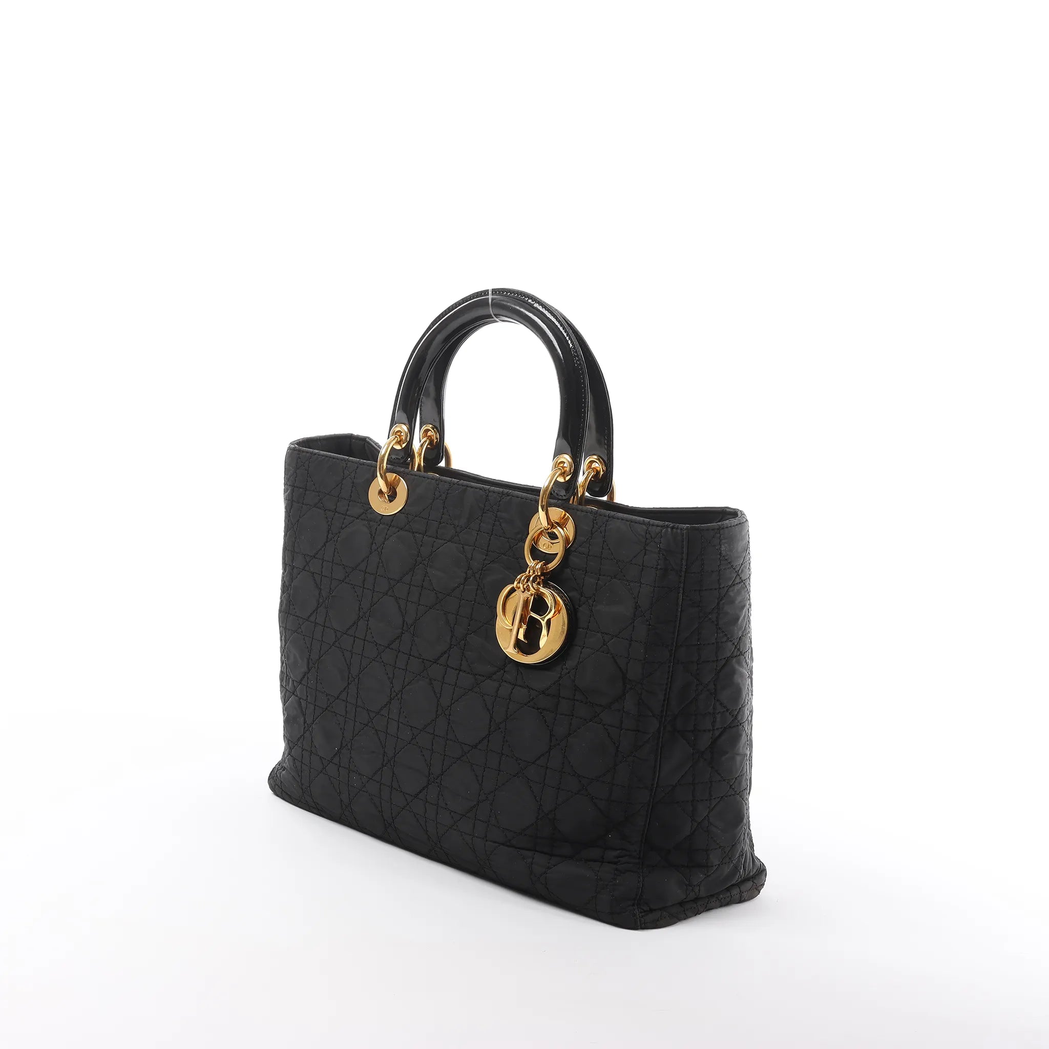 Dior Lady Dior Large Cannage Nylon x Patent Leather 2Way Handbag in Black