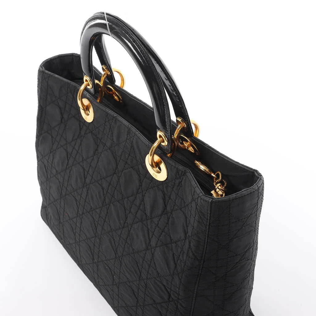 Dior Lady Dior Large Cannage Nylon x Patent Leather 2Way Handbag in Black