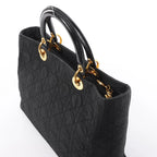 Dior Lady Dior Large Cannage Nylon x Patent Leather 2Way Handbag in Black