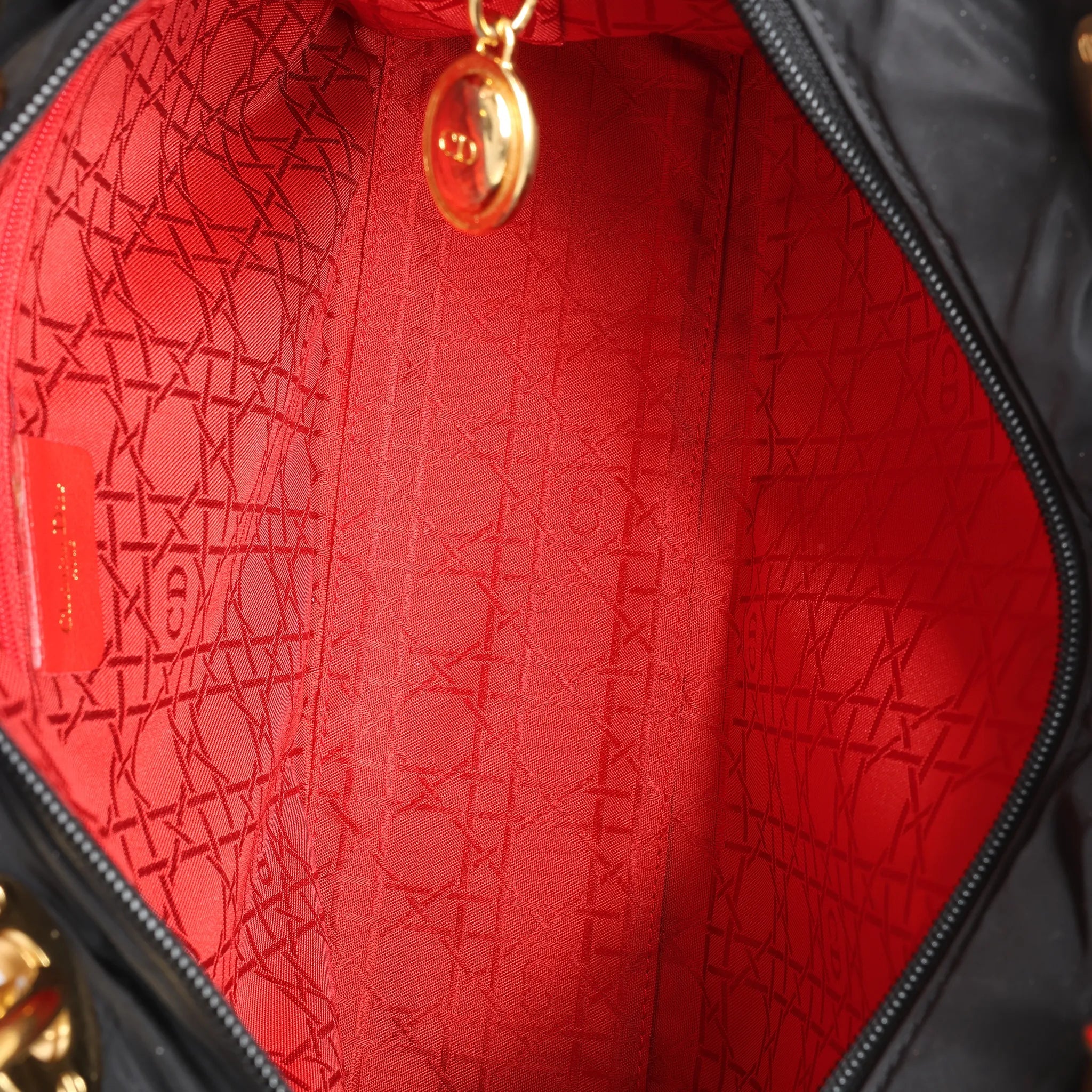 Dior Lady Dior Large Cannage Nylon x Patent Leather 2Way Handbag in Black