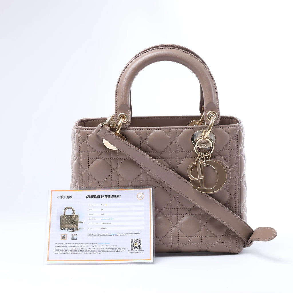 Dior Lady Dior Medium Cannage Leather 2Way Handbag in Beige