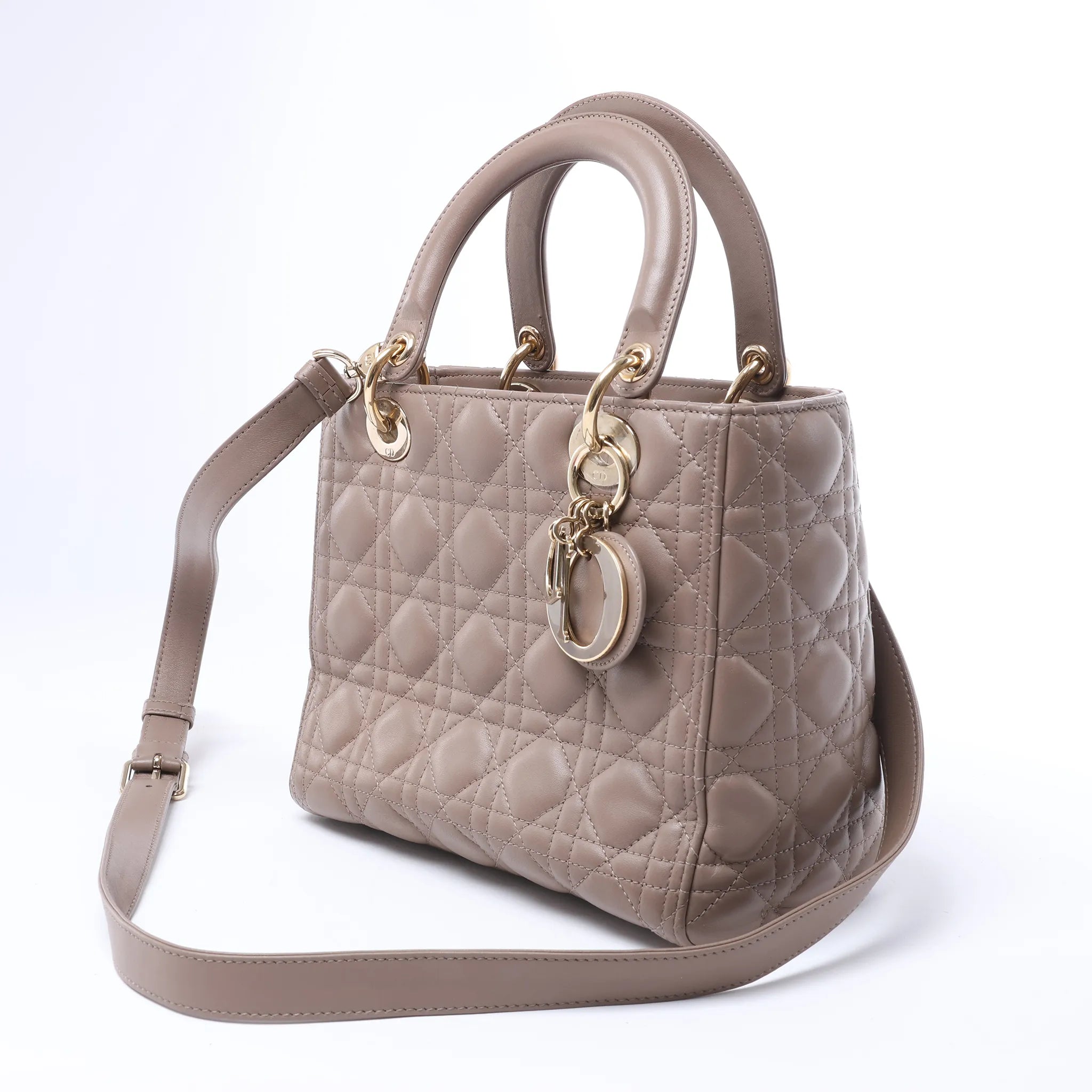 Dior Lady Dior Medium Cannage Leather 2Way Handbag in Beige